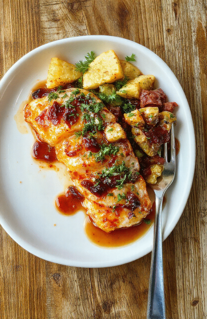 Kreisrunde weiße Tiefe mit cremiger Alfredo-Soße, darin saftiges Hähnchenbrustfilet in Scheiben, umgeben von fettigen, lockeren Penne-Nudeln, alles garniert mit frisch geriebenem Parmesan und grünen Petersilienblättern, stilvoll und appetitlich angerichtet