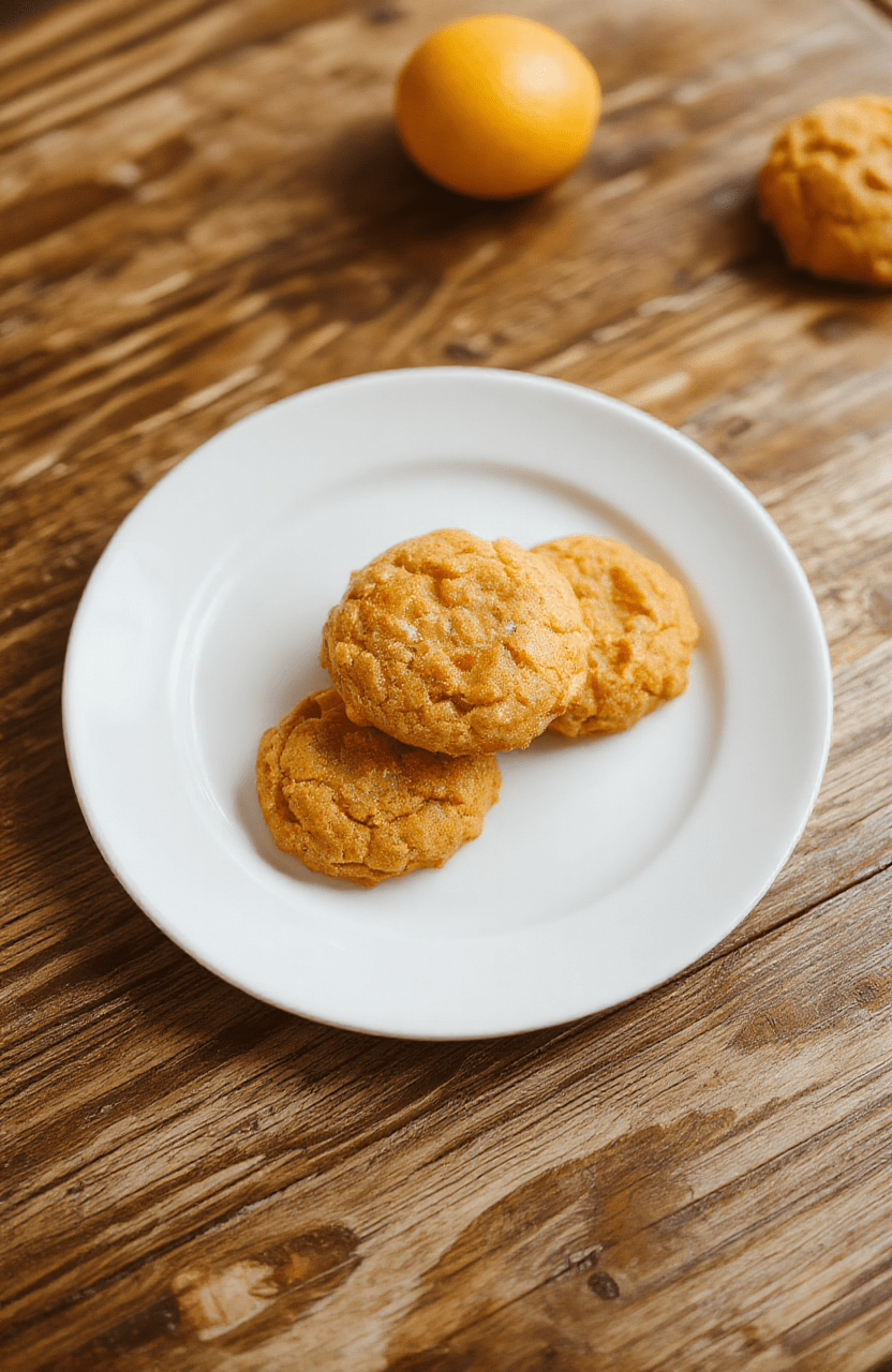 Bunten, saftige Orangenplätzchen auf einem weißen Teller, verziert mit Zuckerguss und Orangenscheiben, in natürlichem Licht fotografiert, mit einer weihnachtlichen Dekoration im Hintergrund.