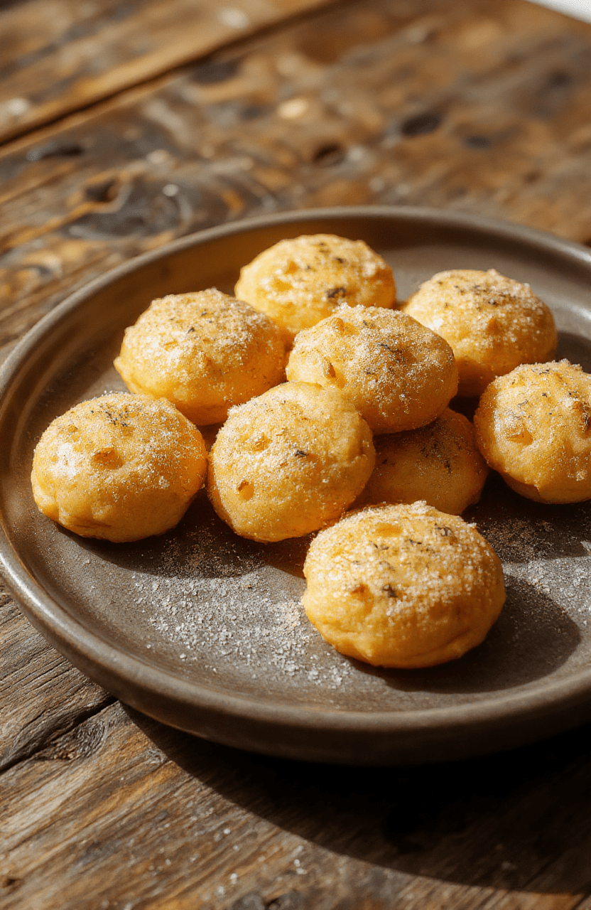 Zarte Butterplätzchen in einer eleganten Auswahl auf einem Keramiktablett, goldbraune Oberflächen, mit Puderzucker bestäubt, die Kekse sind glatt und perfekt rund, vor einem hellen, natürlichen Hintergrund mit sanftem Licht.