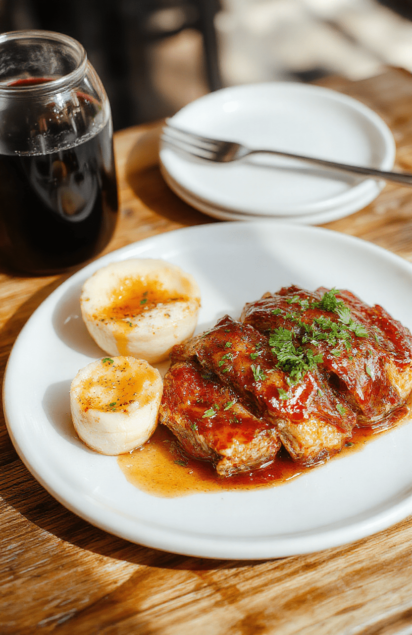 Helle, zarte Engelsaugen Kekse mit einer großzügigen Marmeladenfüllung in der Mitte, auf einem rustikalen Holztablett, mit Puderzucker bestäubt, im warmen Licht, charmant und einladend präsentiert.
