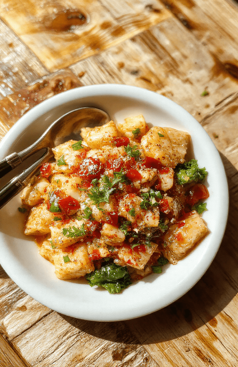 Heller Gurkensalat mit roten Chilistreifen, bestreut mit Sesamsamen auf weißem Teller, frisch und appetitlich mit knackiger Textur
