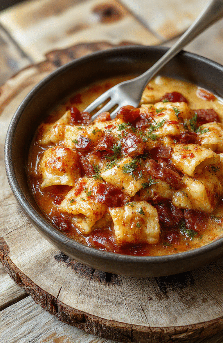 Bunter Teller mit cremiger grüner Brokkoli-Nudelpfanne, knuspriger Bacon, und appetitlich angerichteten Nudeln, alles auf einem natürlichen Holzteller mit frischen Zutaten im Hintergrund.