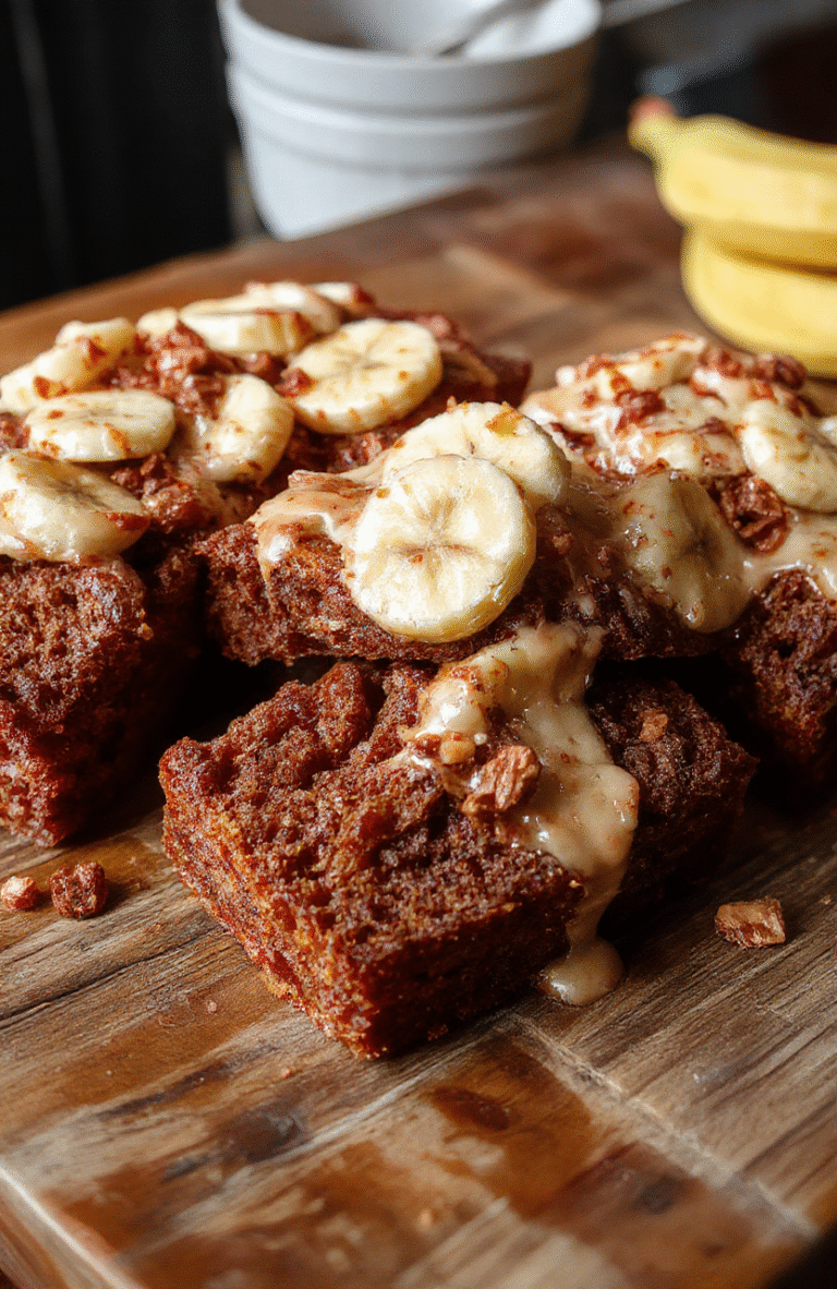 A slice of carrot cake banana bread with vibrant orange and brown hues, topped with a dollop of cream cheese frosting and shredded carrots, set on a rustic wooden plate, with a soft focus background highlighting the moist, dense texture and inviting appearance.