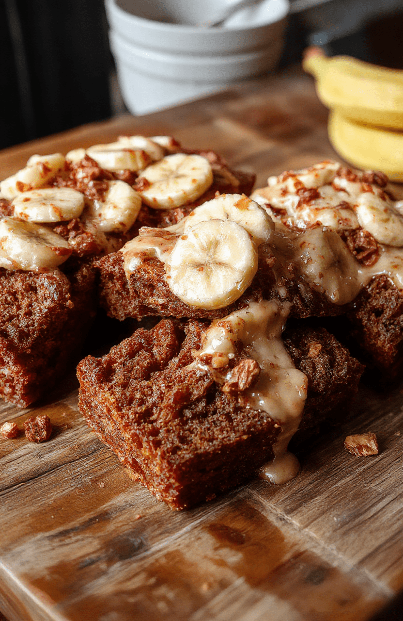 A slice of carrot cake banana bread with vibrant orange and brown hues, topped with a dollop of cream cheese frosting and shredded carrots, set on a rustic wooden plate, with a soft focus background highlighting the moist, dense texture and inviting appearance.