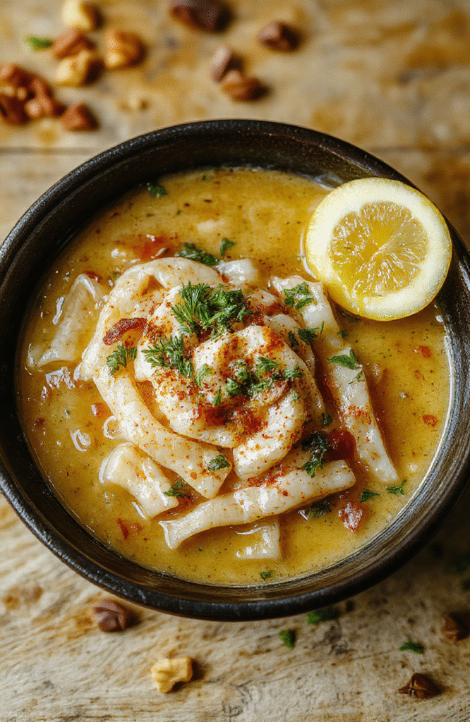 Serviert in einer weißen Schüssel, cremige Erdnusssoße umgibt zarte Udon-Nudeln, knuspriges buntes Gemüse, frische Kräuter, appetitlich angerichtet