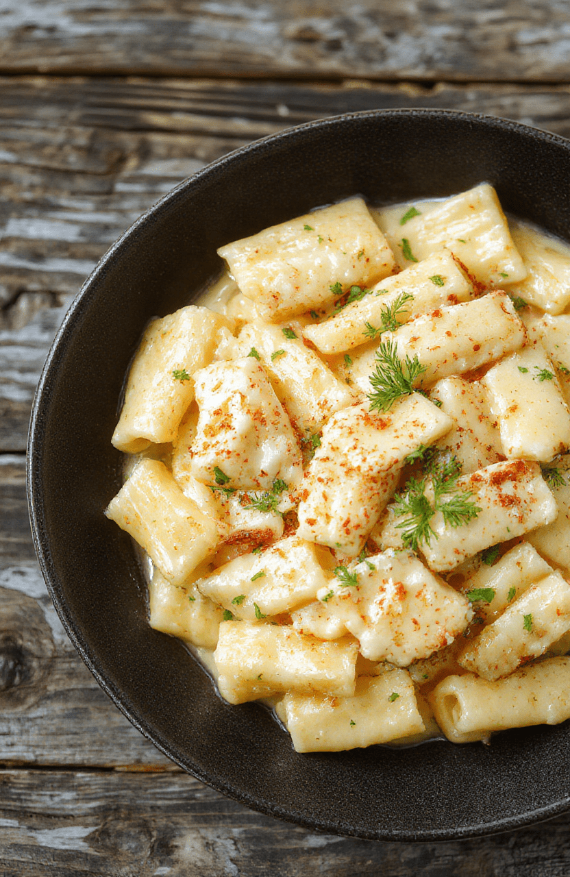 Ein Teller mit cremigen Hähnchen-Alfredo-Nudeln, garniert mit frisch geriebenem Parmesan und Petersilie, farbenfrohe Pasta in einer weißen Schüssel auf einem Holztablett, die Oberfläche ist sämig und samtig, das Bild ist hell und einladend mit natürlichen Lichtverhältnissen.
