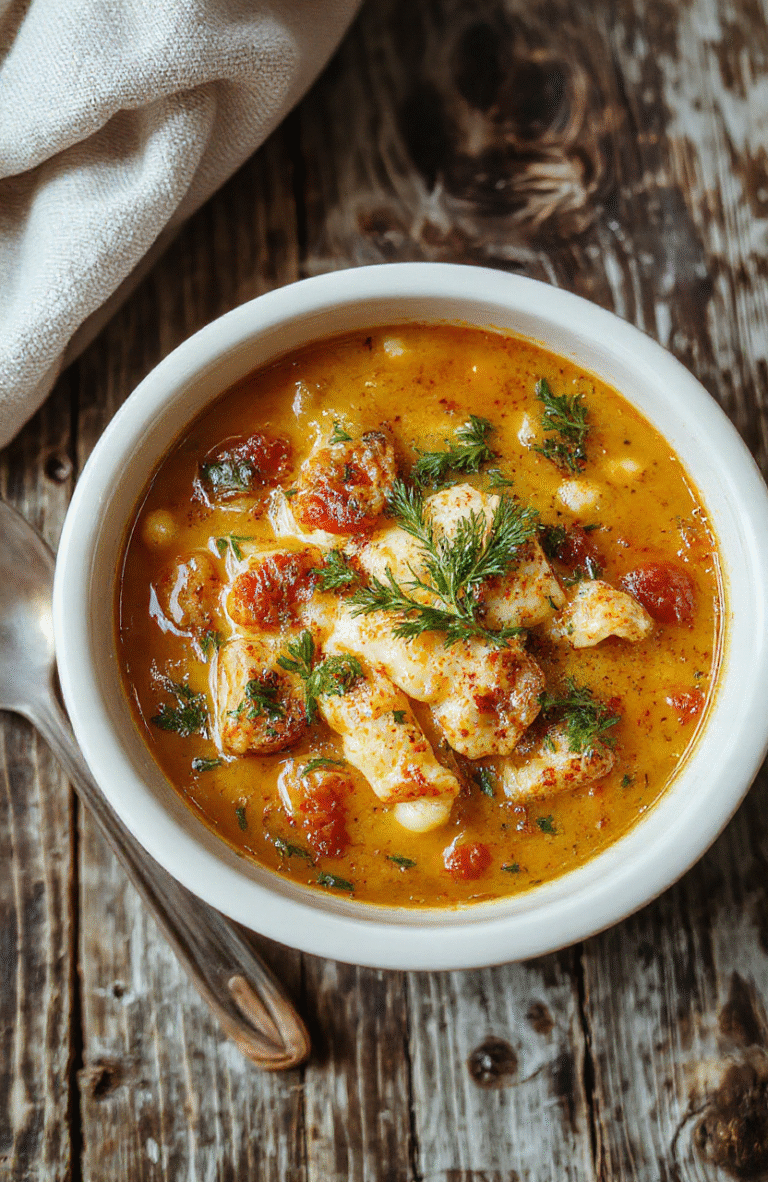 Cremige Lasagnesuppe in einer weißen Schüssel mit goldbraunem Käse und frischen Kräutern, serviert auf einem rustikalen Holztisch, cremig und appetitlich.