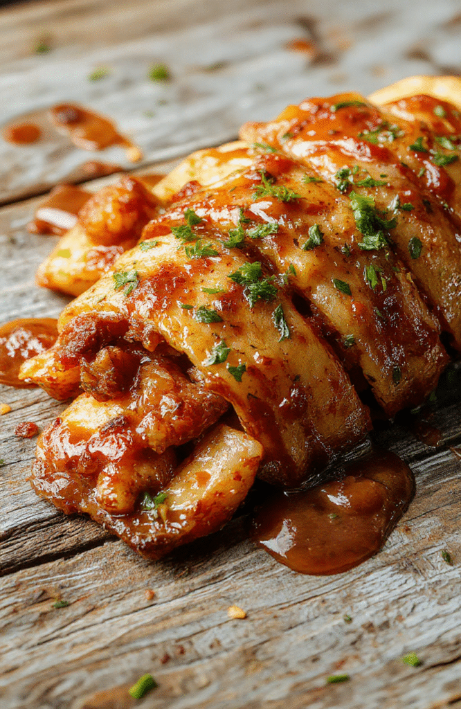 Ein cremiges Ofengericht mit zarten Putenstücken, aromatischen Gemüse- und Kartoffeln, serviert auf einer rustikalen Holzbasis, appetitlich und einladend.