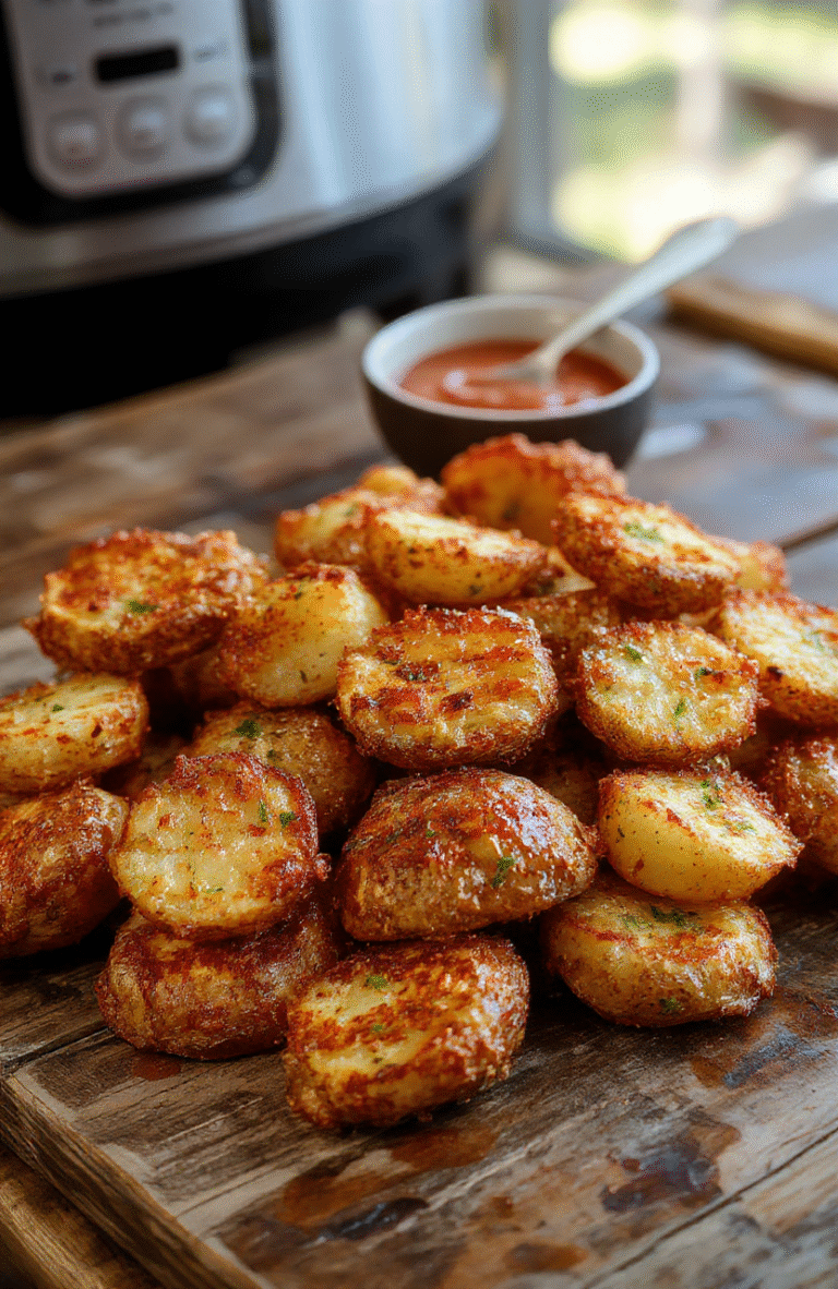 Golden, crispy-skinned baked potatoes served on a white plate, topped with a dollop of sour cream and chopped chives. The potatoes are fluffy and creamy inside, with a crunchy exterior. The presentation is inviting, with vibrant colors from fresh herbs and a rustic wooden table background. The image showcases textures, warm tones, and attention to detail for a mouthwatering visual.