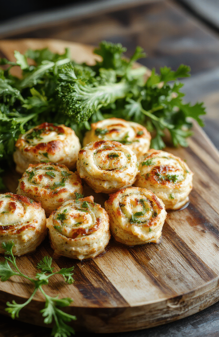 Colorful broccoli cheese pinwheels placed on a rustic wooden platter, showcasing golden-brown crust with vibrant green broccoli florets and melted cheese, styled simply with a soft natural light highlighting textures.
