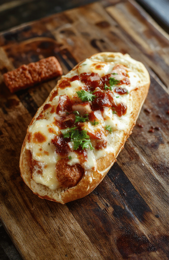 Bunte Hot Dogs in goldbraunem Tortilla-Teig, gefüllt mit würziger Wurst und frischen Zutaten, ansprechend angerichtet auf einem rustikalen Holzteller.