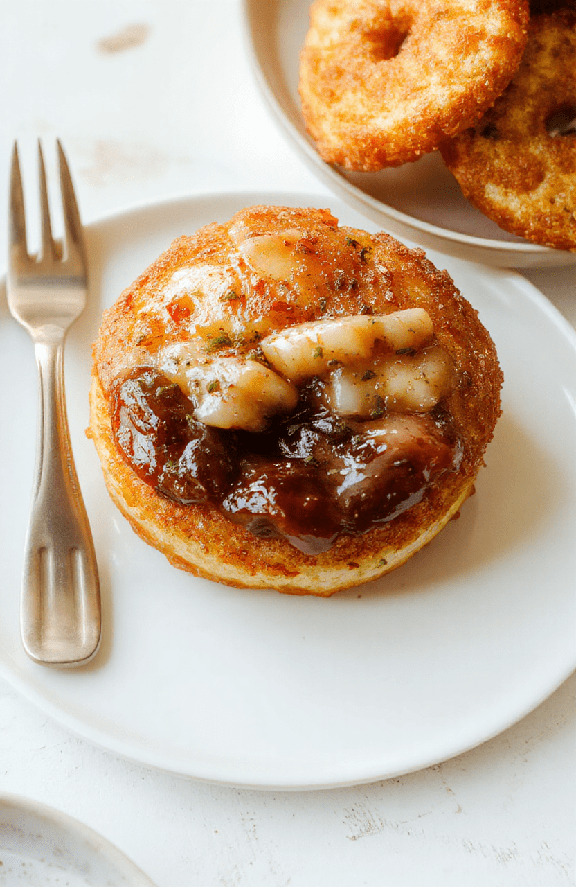 Helle, fluffige Berliner im Airfryer, perfekt goldbraun, mit Puderzucker bestäubt, gefüllt mit Marmelade, appetitlich auf einem weißen Teller angerichtet