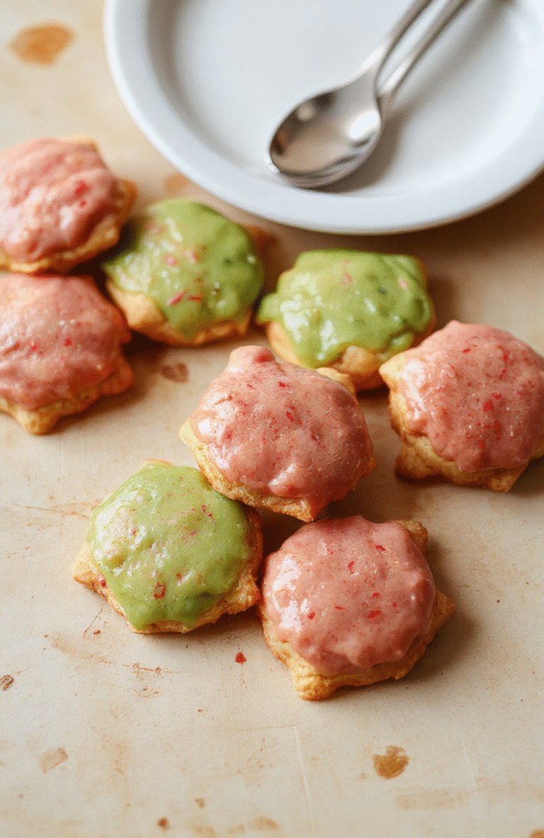 Bunte gebackene Glücksschweinchen auf einem hellen Holzbrett mit glänzender Glasur, dekoriert mit Zuckerdekor und bunten Streuseln, appetitlich und charmant, perfekt für Neujahr
