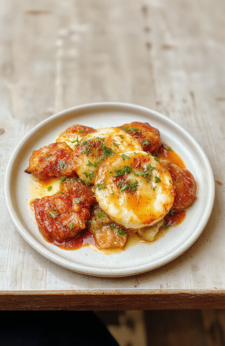 Bunte Kartoffelpizza mit Räucherlachs, Garnelen, frischen Kräutern auf einer rustikalen Holzplatte, appetitlich angerichtet, cremige Soße, knuspriger Boden, frische Zutaten