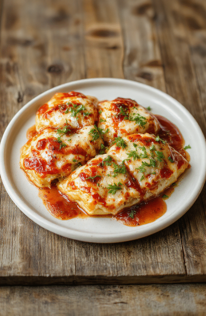 Bunte Käsepizza-Taschen auf einem Holzbrett, gefüllt mit geschmolzenem Käse und Tomatensauce, knusprig gebacken, attraktiv angerichtet, appetitlich und einladend.