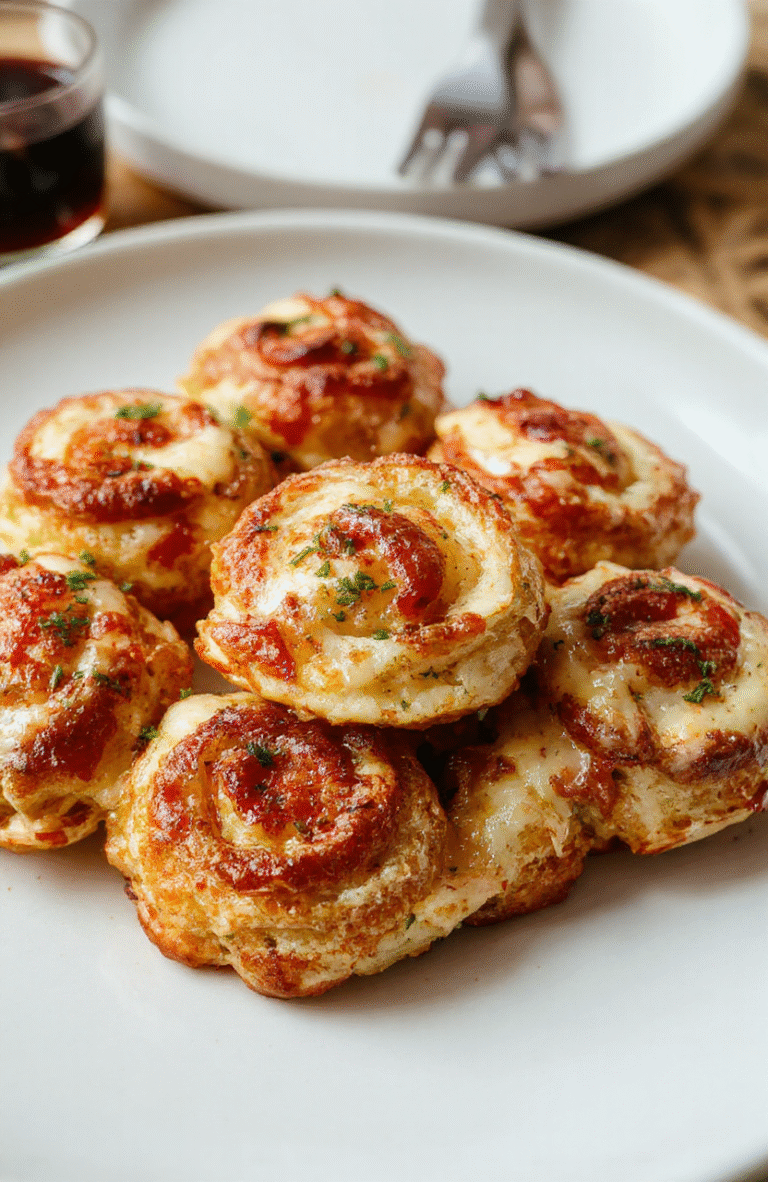 Goldbraune, knusprige Pizzarollen auf einem weißen Teller, gefüllt mit geschmolzenem Käse und Tomatensauce, perfekt für einen Snack oder Mittagessen.