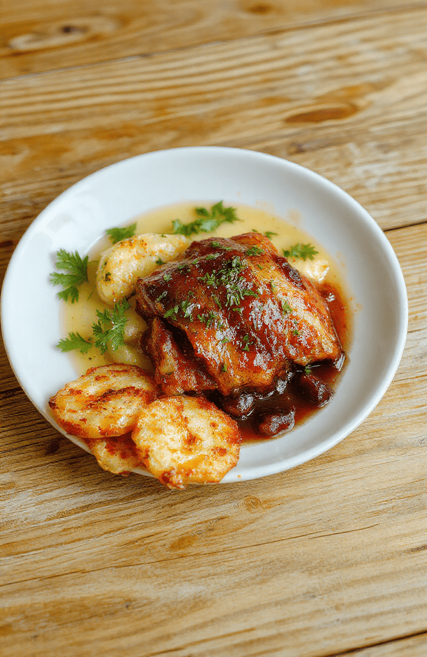 Knusprige Blumenkohlröschen in goldbrauner Panade, serviert auf einem weißen Teller mit einem pikanten Dip, umgeben von grünen Kräutern, die Textur ist knusprig und zart, farbenfroh und appetitlich