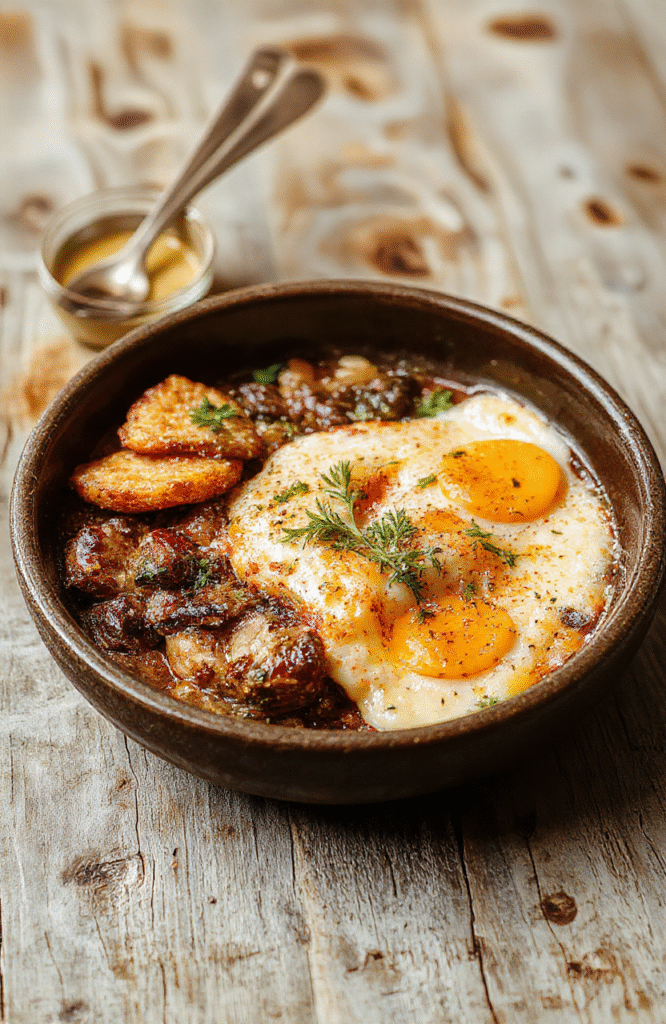 Frisch gebackenes rustikales Brot mit knuspriger Kruste, schön aufgegangen, auf einem Holzteller serviert, mit Mehl bestäubt, appetitlich und einladend