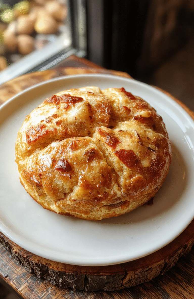 Goldene Franzbrötchen, halb aufgeschnitten, mit grünem Bärlauchpesto gefüllt, knusprige Oberfläche, verführerisch und frisch, auf einem rustikalen Holzbrett angerichtet