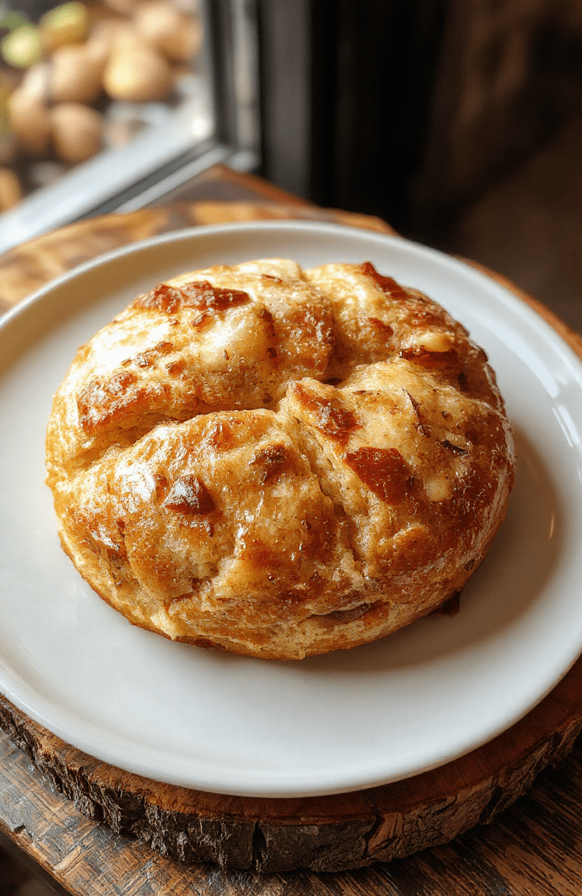 Goldene Franzbrötchen, halb aufgeschnitten, mit grünem Bärlauchpesto gefüllt, knusprige Oberfläche, verführerisch und frisch, auf einem rustikalen Holzbrett angerichtet