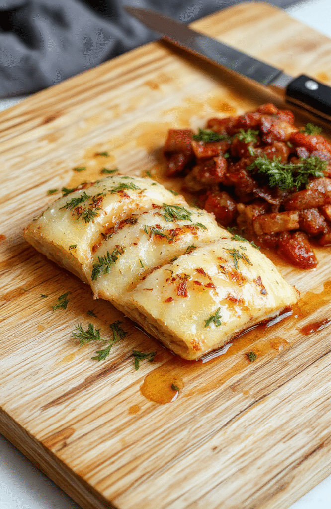Goldbraun knuspriges Parmesan-Knoblauch-Hähnchen auf dem Backblech, serviert auf einem warmen Holzuntergrund, bestreut mit frisch geriebenem Parmesan und Knoblauch, knusprige Kruste, zarte Fleischtextur, Nahaufnahme, natürliche Farben.