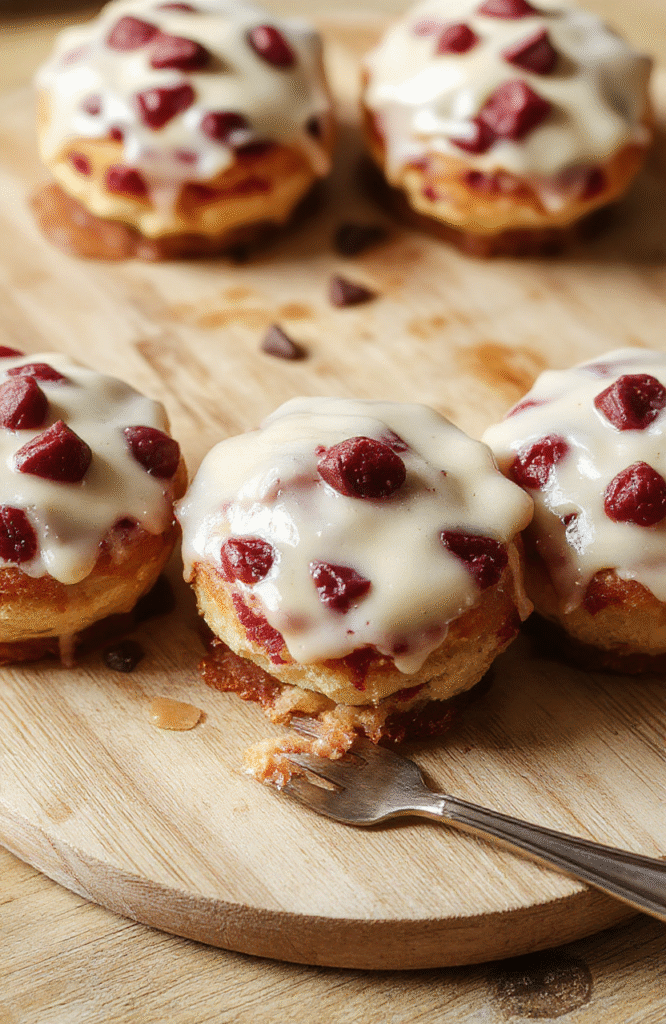 Eine zarte, goldbraune Torte mit leichter Vanillecreme-Schicht, dekoriert mit frischen Beeren auf einem hellen Holzbrett. Die Textur der Biskuitschichten ist sichtbar, die Oberfläche glatt und einladend, beleuchtet von sanftem Tageslicht.