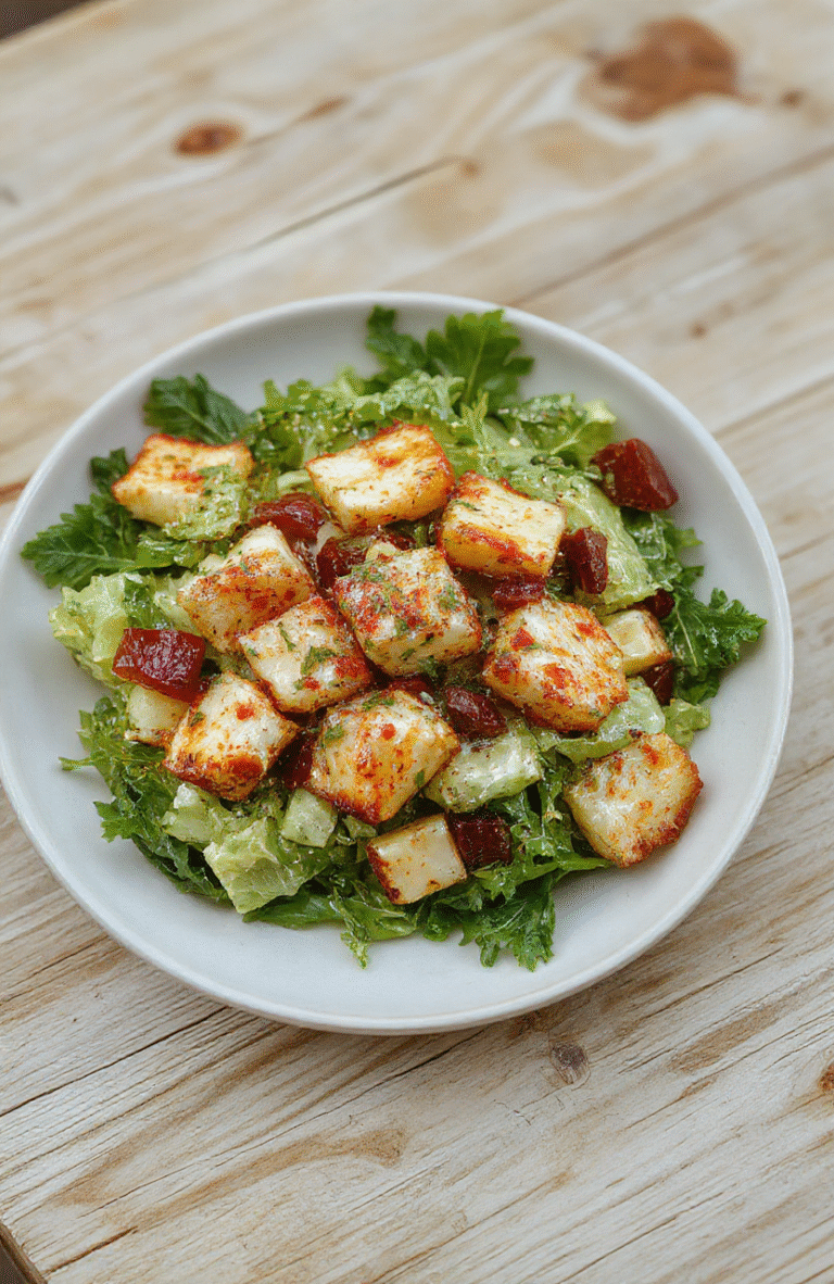 Ein bunter Salat in einer hellen Schüssel auf hellem Holzuntergrund. Grünes Blattsalatgemüse, Gurke, Kirschtomaten, rote Zwiebel und Feta-Käse, leicht obblie Olivenöl-Dressing, klare Texturen und frische Farben.