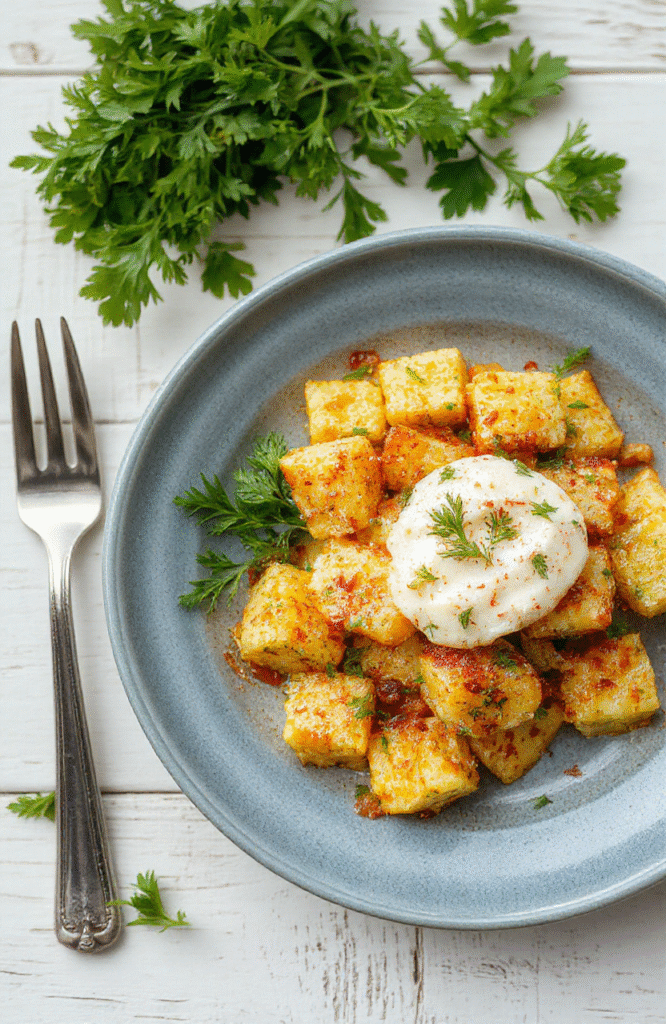 Bunter Teller Ofenkartoffeln mit Feta, goldbraun gebackenes Gemüse wie Paprika, Zucchini und rote Zwiebeln, knusprige Kartoffeln, geschmolzener Käse, frische Kräuter.
