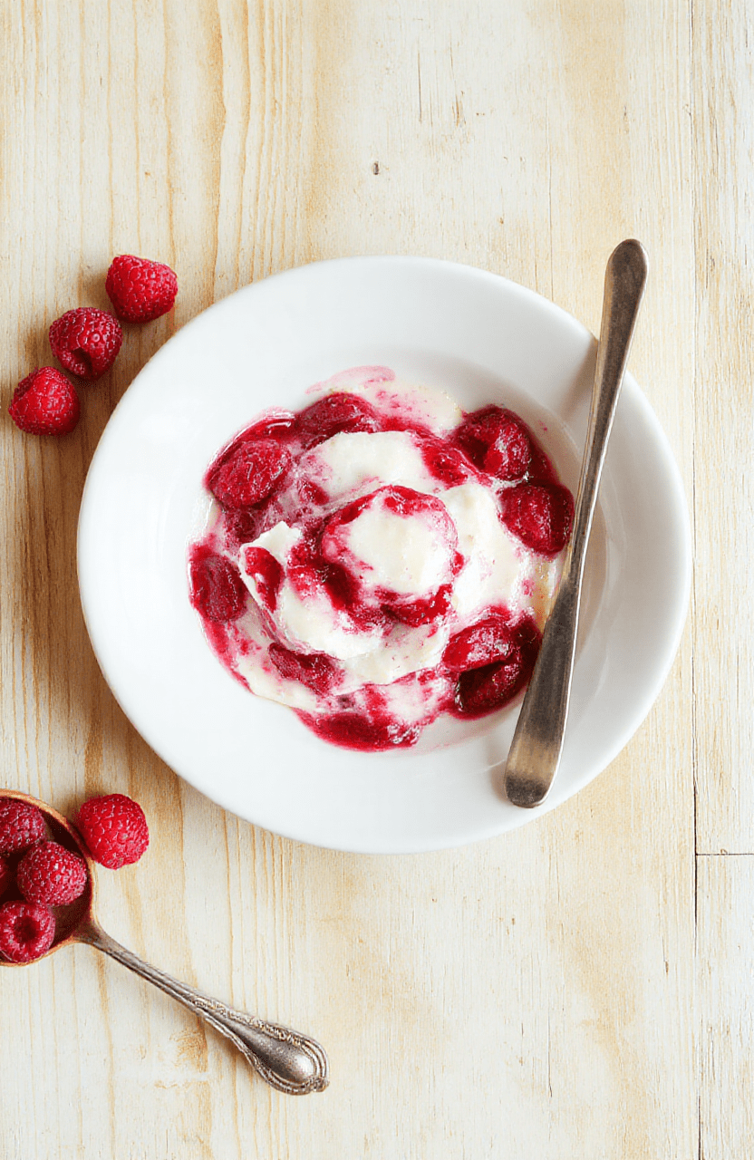 Ein goldbrauner Gugelhupf mit marmoriertem Muster, bestäubt mit Puderzucker, serviert auf hellem Teller, garniert mit frischen Himbeeren.