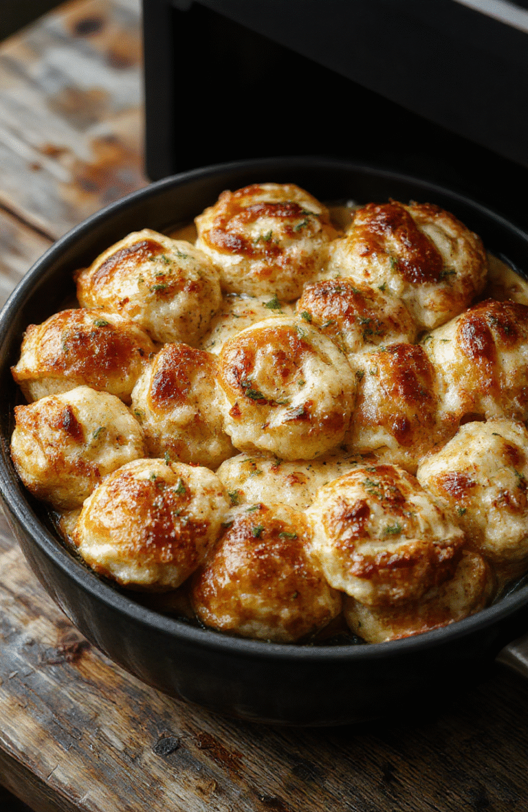 Goldbraune, knusprige Pizzarollen aus der Heißluftfritteuse auf einem weißen Teller, flüssiger Käse an den Rändern, Tomatensoße sichtbar, daneben frische Basilikumblätter, helle natürliche Beleuchtung, Nahaufnahme.