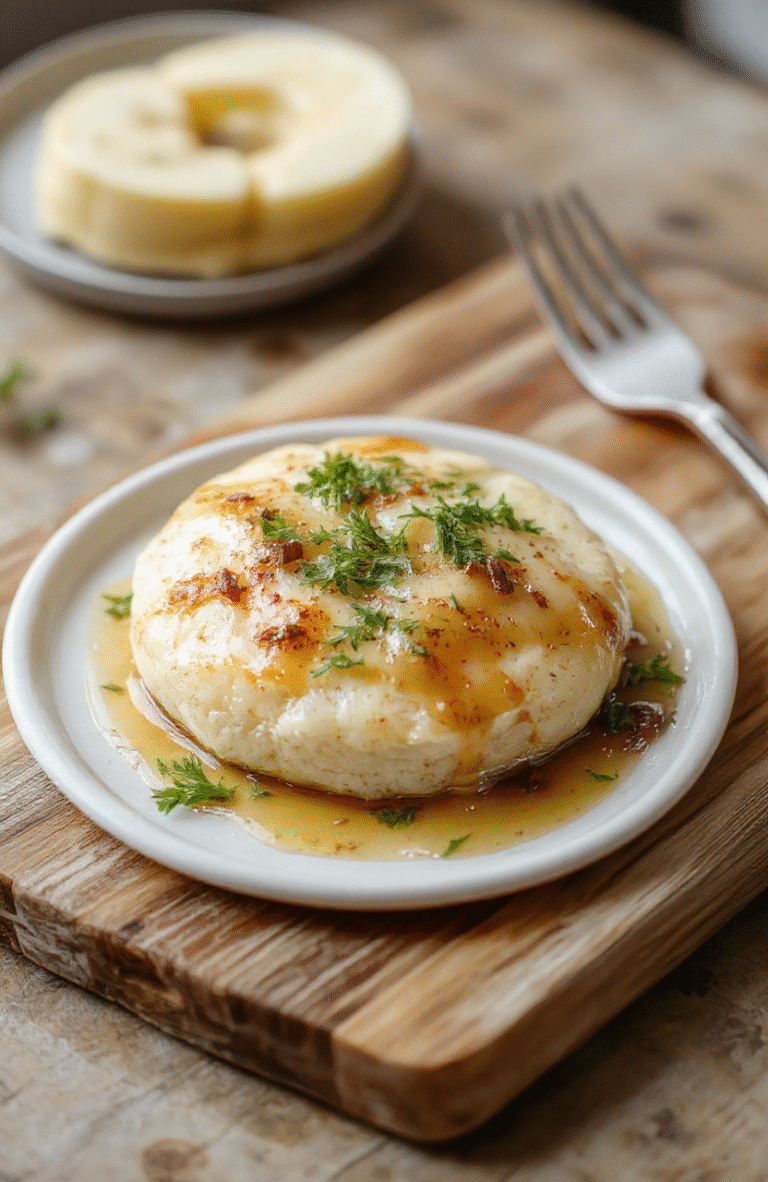 Vier harte Eier bedeckt mit goldgelber cremiger Senfsoße, serviert auf einem weißen Teller mit gehackter Petersilie und Pfeffer, warme Beleuchtung, rustikaler Holztisch, appetitlich glänzend.
