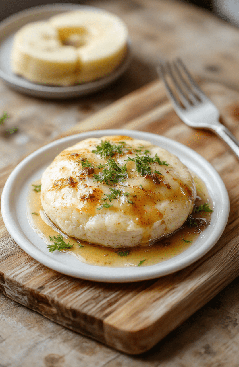 Vier harte Eier bedeckt mit goldgelber cremiger Senfsoße, serviert auf einem weißen Teller mit gehackter Petersilie und Pfeffer, warme Beleuchtung, rustikaler Holztisch, appetitlich glänzend.