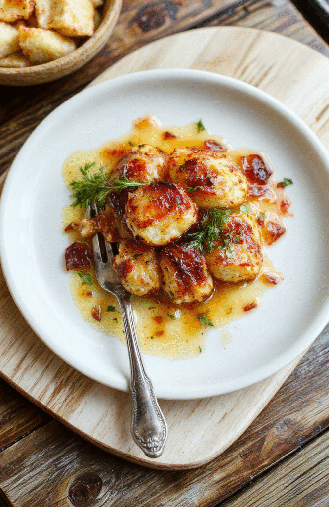 Goldbraun gebackene Feta-Röllchen mit knusprigem Filoteig, cremige Füllung, serviert auf heller Platte mit frischen Kräutern.