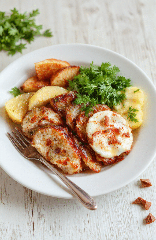 Eine Schüssel Hüttenkäse-Protein Bowl mit Beeren, Bananenscheiben, gehackten Nüssen und Chiasamen. Die cremige Basis, kombiniert mit buntem Obst, liegt auf einem hellen Holztisch. Frische Farben, klare Texturen und natürliche Beleuchtung erzeugen einen appetitlichen, unkomplizierten Look.