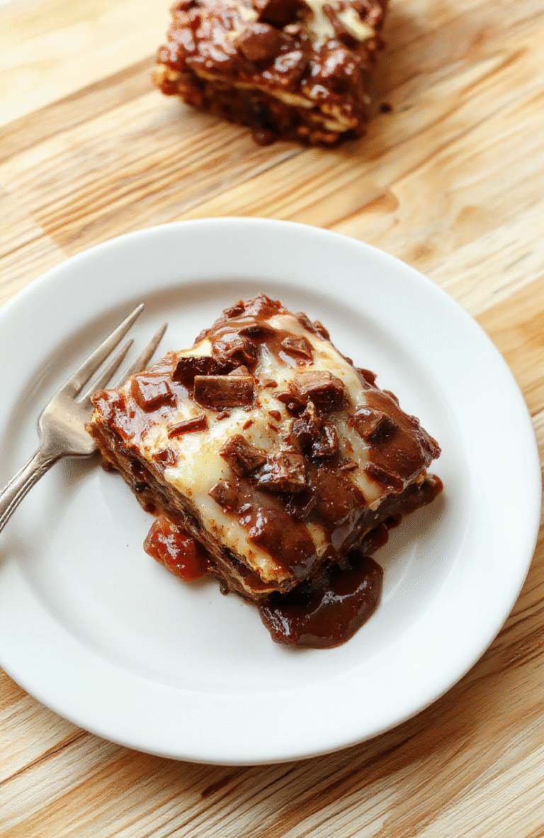 Nahaufnahme einer Schokoladen Lasagne mit Cremeschichten aus Mascarpone, dunkler Schokolade und knusprigen Löffelbiskuits; dekorativ mit Kakao bestäubt, auf heller Holzoberfläche angerichtet, sanfte Lichtstimmung