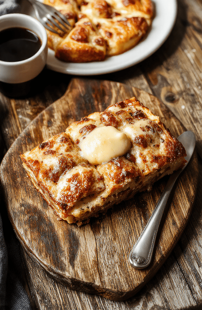 Eine Scheibe Streuselkuchen mit Vanillepudding-Füllung, bedeckt von goldenen Streuseln, serviert auf einer hellen Platte, sanftes Tageslicht, natürlicher Look, unscharfer Hintergrund.