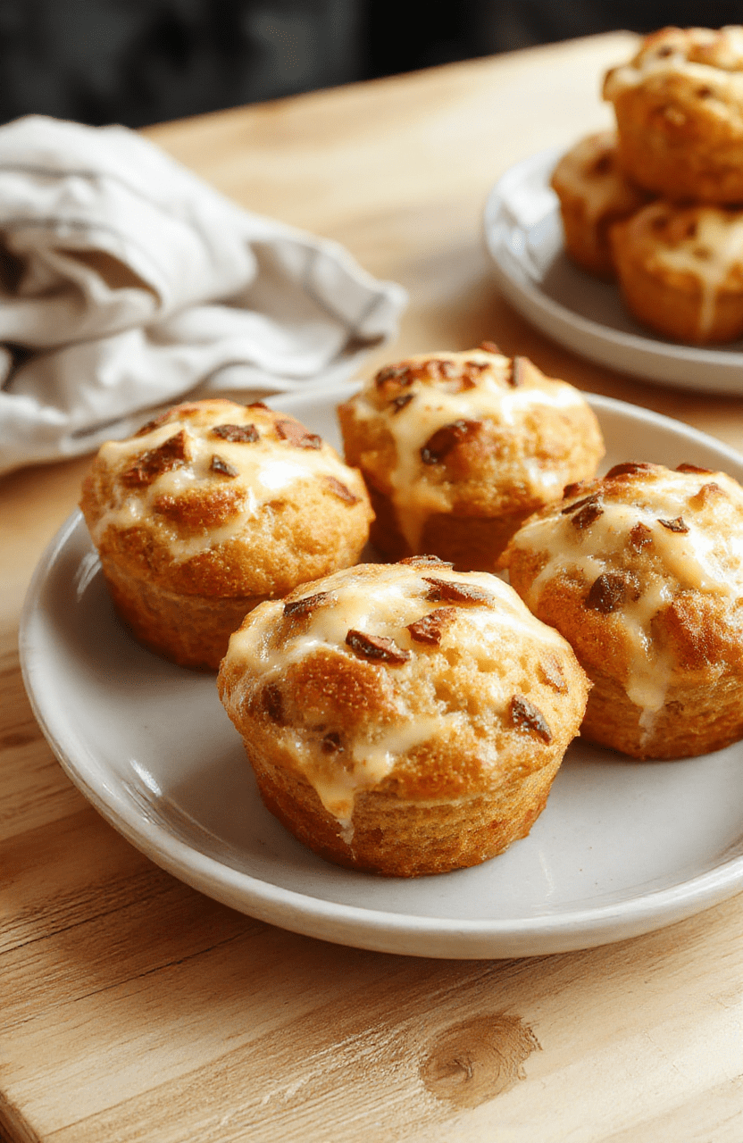 Bunte Zimt-Cheesecake-Muffins mit cremiger Füllung, goldbraun gebacken, Zimt, Vanille, auf hellem Holz, Nahaufnahme, natürliche Belichtung, keine Ablenkungen.