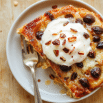 Goldgelber Heidelbeerkuchen mit Joghurt, darauf sichtbare Heidelbeeren, lockere Krume, glänzende Oberseite, serviert auf hellem Holzbrett, sommerliche Farben