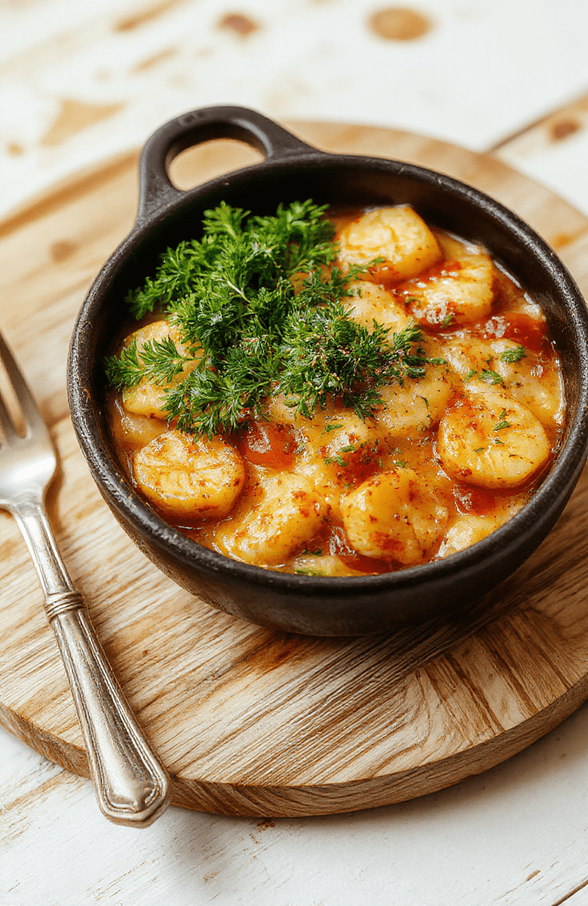 Ein Teller cremige Brokkoli Kartoffelpfanne mit grünen Brokkoliröschen, goldenen Kartoffelwürfeln in einer seidigen Sauce, garniert mit Pfeffer, serviert auf einem schlichten weißen Teller.