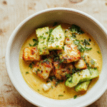 Gegrillte Garnelen Bowl mit Avocado, Reis und Gemüse präsentiert in einer bunten Bowl auf heller Holztischplatte. Garnelen goldbraun, Avocado cremig grün, Reis körnig, Paprika und Gurke sorgen für Farbe, Limettenscheiben geben Frische.