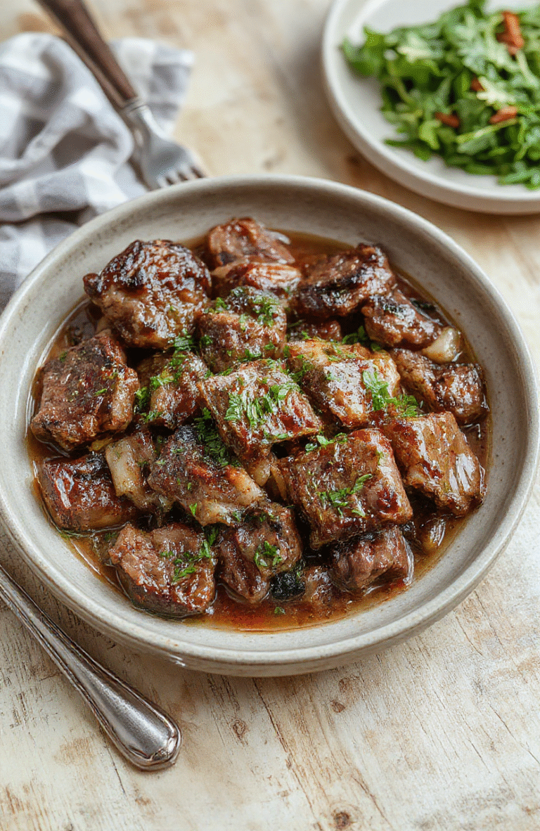 Hackfleisch-Reis-Pfanne mit gebräuntem Hackfleisch, Reis, rote Paprika und Zwiebeln in einer Tomatensoße, garniert mit Petersilie, in einer flachen Pfanne auf heller Arbeitsfläche.