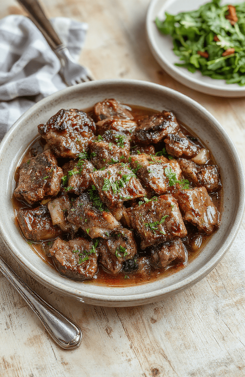 Hackfleisch-Reis-Pfanne mit gebräuntem Hackfleisch, Reis, rote Paprika und Zwiebeln in einer Tomatensoße, garniert mit Petersilie, in einer flachen Pfanne auf heller Arbeitsfläche.