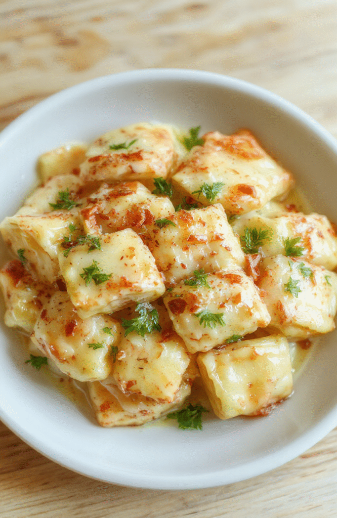 Ein Teller cremiger Nudeln mit grünem Bärlauch, Parmesanraspel, cremige Soße und al dente Nudeln auf einer hellen Platte, warme Lichtstimmung, frische Kräuter