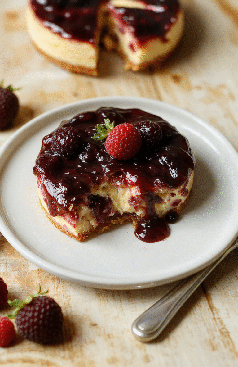 Nahaufnahme eines cremigen Himbeer-Cheesecake vom Blech, ein Stück angeritzt, helle Käsefüllung mit roten Himbeeren, Garnitur aus frischen Beeren, auf heller Holzoberfläche, luftige Textur, glänzende Oberfläche