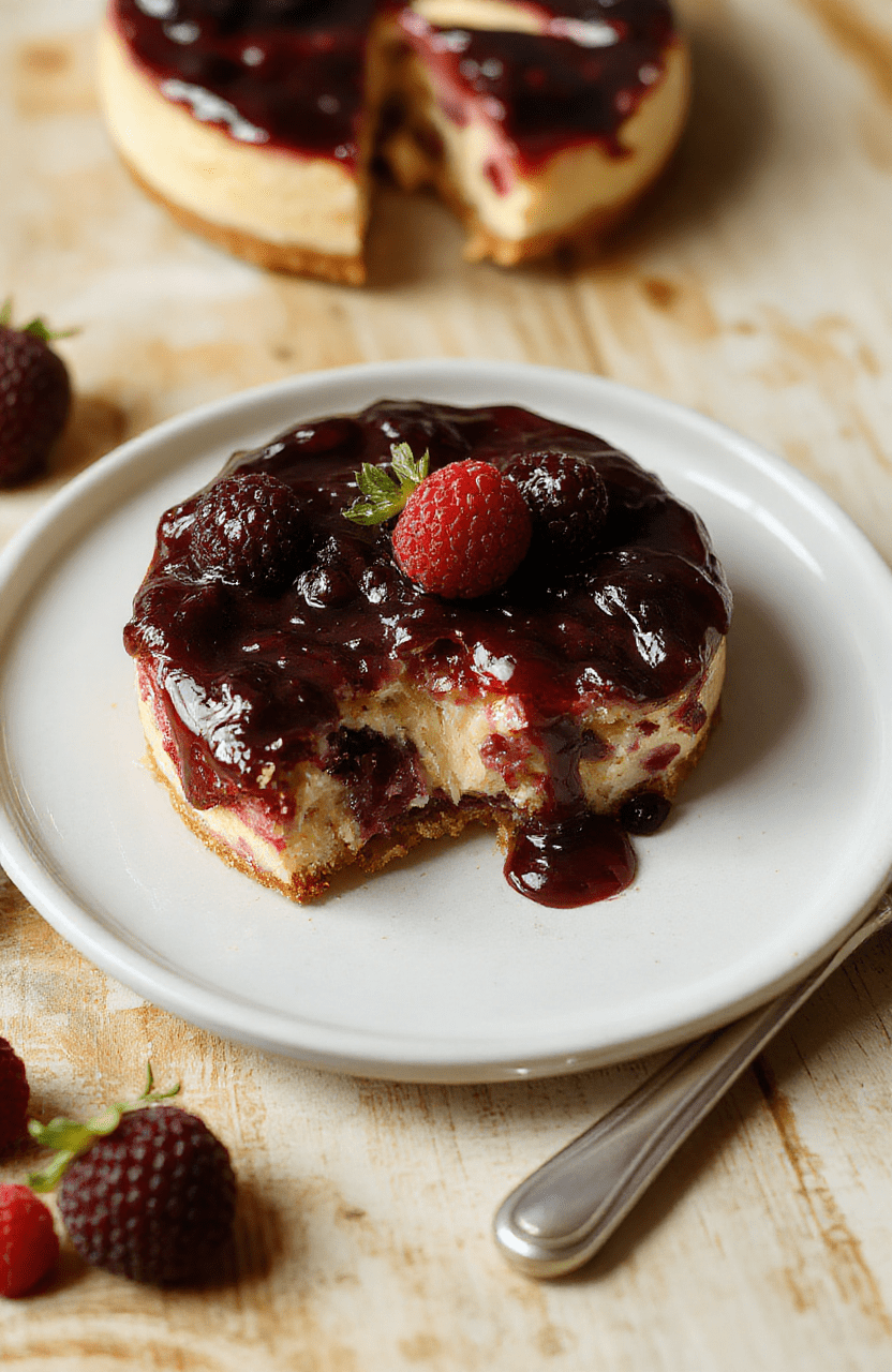 Nahaufnahme eines cremigen Himbeer-Cheesecake vom Blech, ein Stück angeritzt, helle Käsefüllung mit roten Himbeeren, Garnitur aus frischen Beeren, auf heller Holzoberfläche, luftige Textur, glänzende Oberfläche