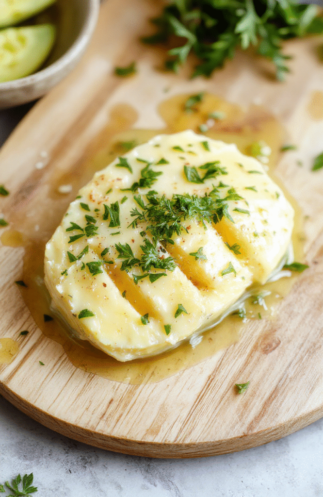 Zart gelbe bis goldene Bärlauchbutter mit grünen Bärlauchstückchen, auf einer hellen Holzfläche angerichtet; daneben fein gehackter Bärlauch, keine weiteren Utensilien sichtbar; die Butter wirkt cremig und frisch, ideal zum Brot.