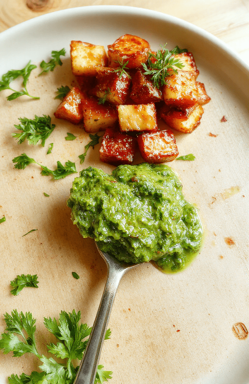 Leuchtend grüne Bärlauch-Pesto-Sauce in einer kleinen Schale, daneben frische Bärlauchblätter, gehackte Pinienkerne und Parmesan, auf einem Holzbrett angerichtet, cremige Textur sichtbar, rustikale Präsentation