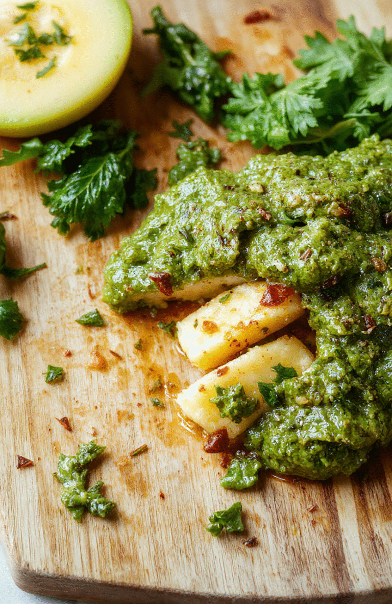 Grüne Bärlauch-Pesto-Paste in einer weißen Schale, cremig mit leicht grober Struktur, daneben geröstete Pinienkerne und frisch geriebener Parmesan. Hellgrüne Bärlauchblätter im Hintergrund, rustikaler Holzuntergrund, sommerliches, warmes Licht, appetitliche Textur.