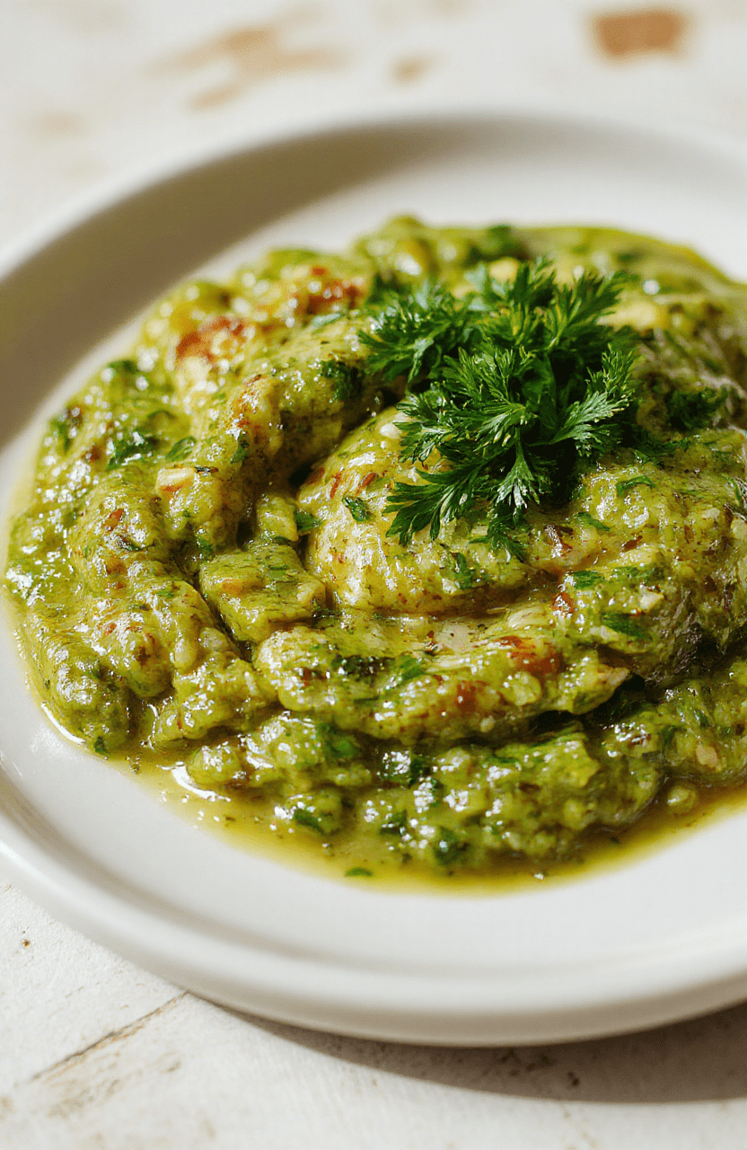 Auf einem hellen Holzuntergrund steht eine Schale grünes Bärlauchpesto, daneben frische Bärlauchblätter; cremige Textur, geröstete Pinienkerne, Olivenöl, frischer Duft; rustikales, sommerliches Pesto-Setting.