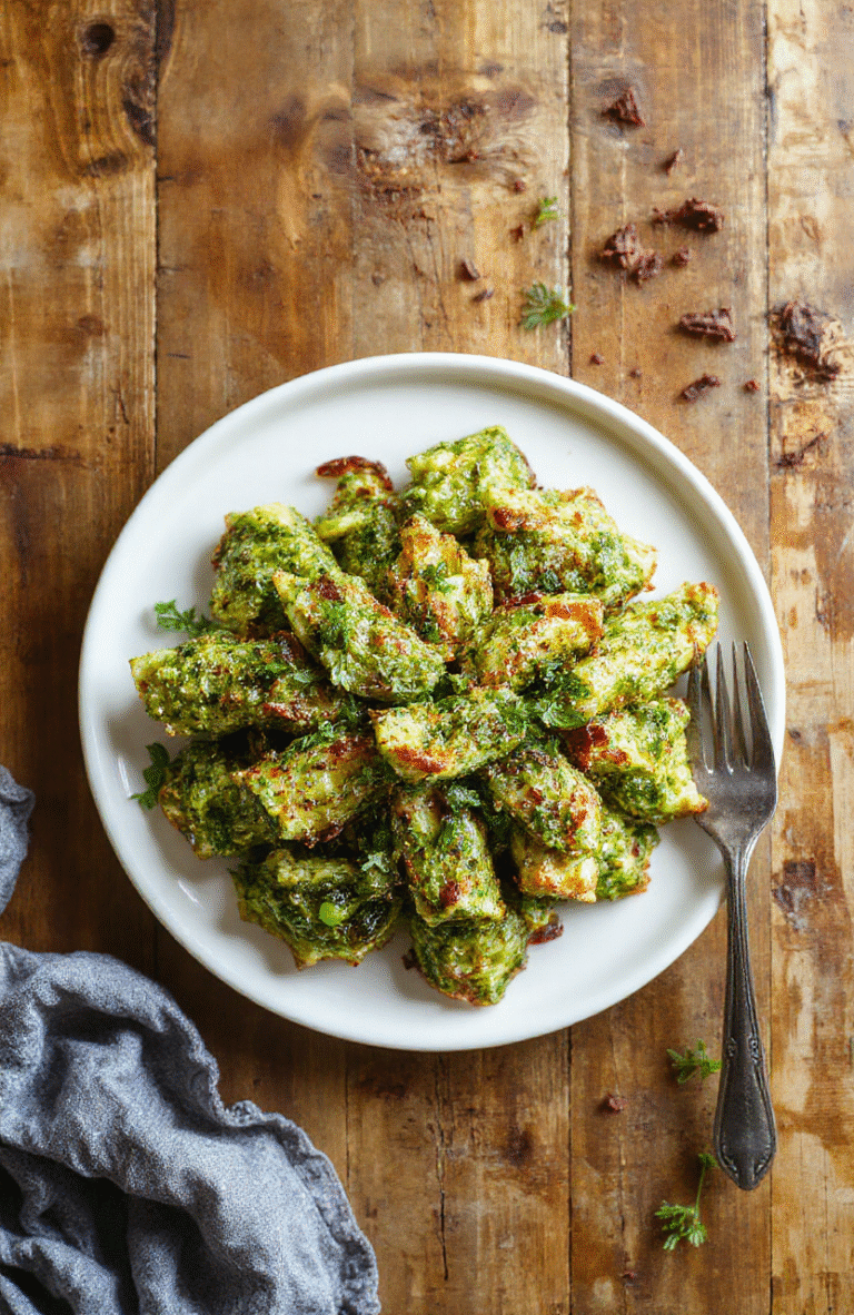 Goldbraune Knusprige Pesto-Twists auf einem hellen Holzbrett. Der Blätterteig ist locker geschichtet, mit grünem Basilikum-Pesto und geriebenem Parmesan verstrichen. Die Oberfläche wirkt samtig-knusprig, wenige Pinienkerne sind sichtbar. Das Bild zeigt eine kleine Portion auf rustikalem Hintergrund, warme Lichtstimmung und klare Textur vom Teig.